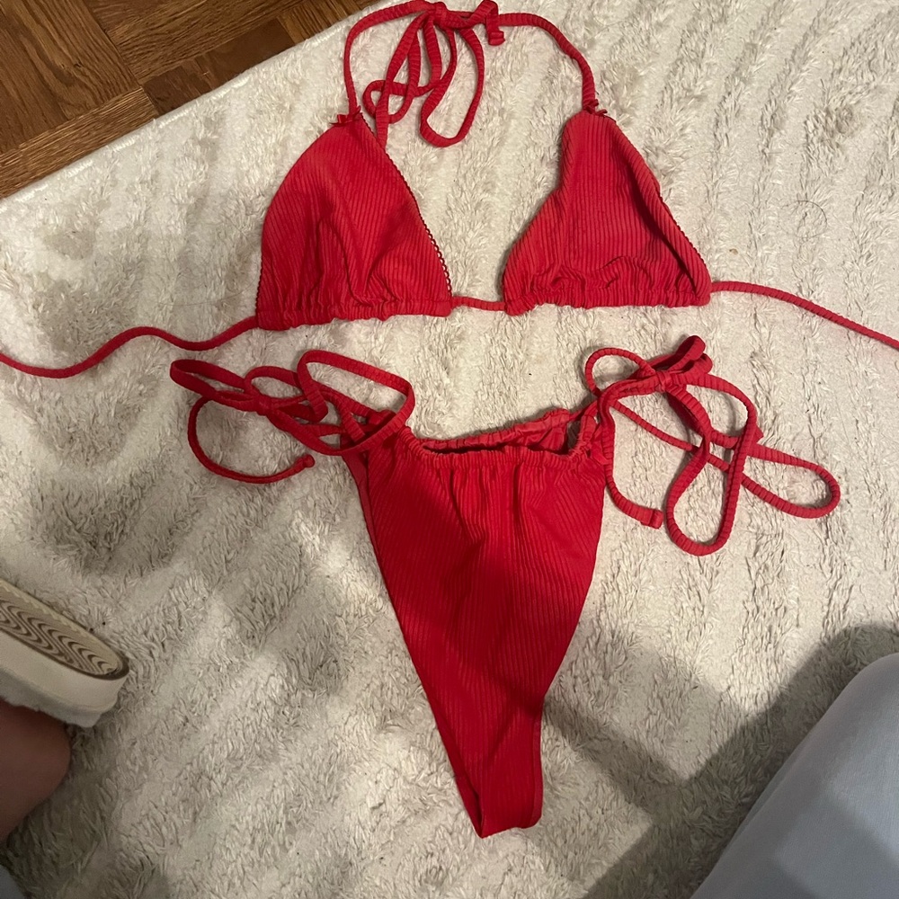 Frankie’s bikinis red bikini thong